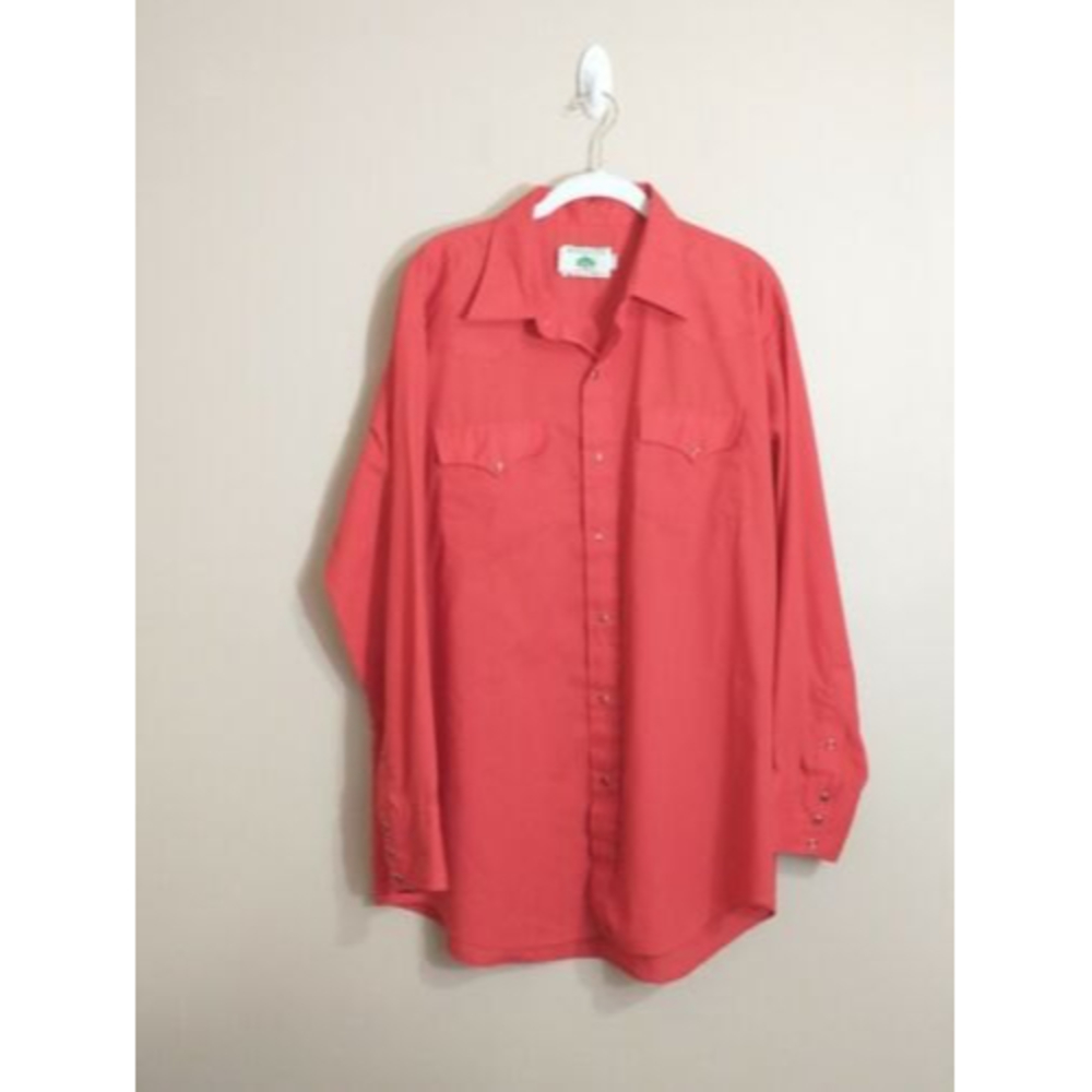 Mesquite Mens Pearl Snap Button Down Shirt Sz 17 1/2 34 Red Vintage Western